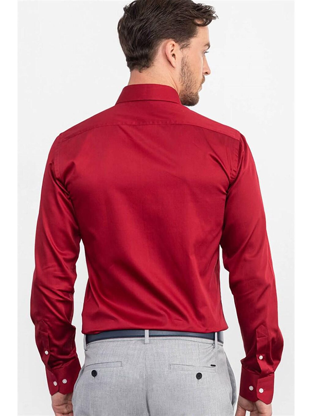 Modern Slim Fit Pamuk Saten Erkek Kırmızı Gömlek-3