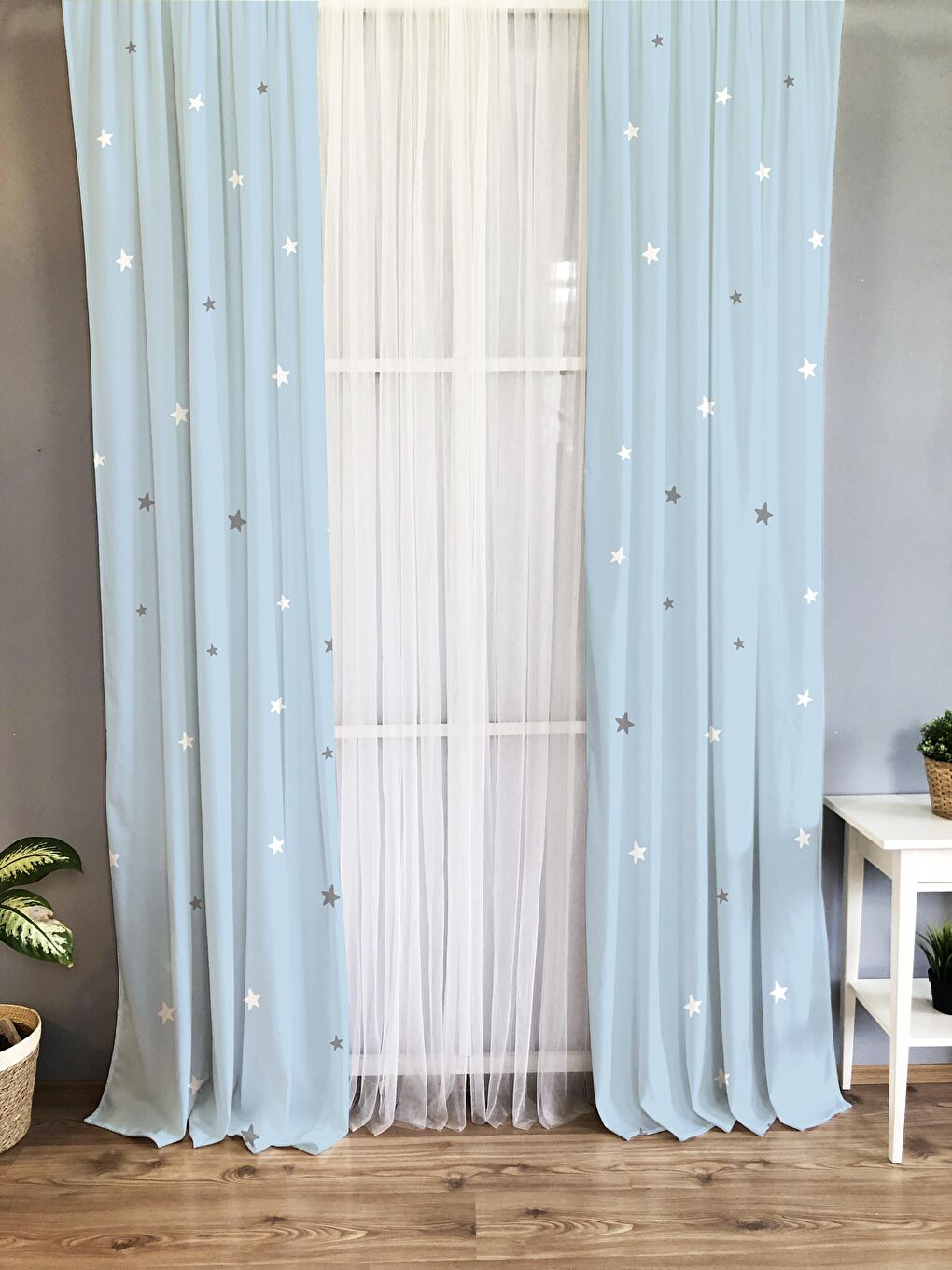 Karışık Yıldız Desenli Çocuk Ve Bebek Odası TEK KANAT Fon Perde