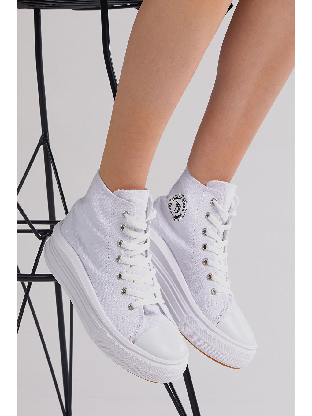 Kadın Beyaz Rahat Kalıp Kalın Tabanlı Uzun Spor Ayakkabı-3