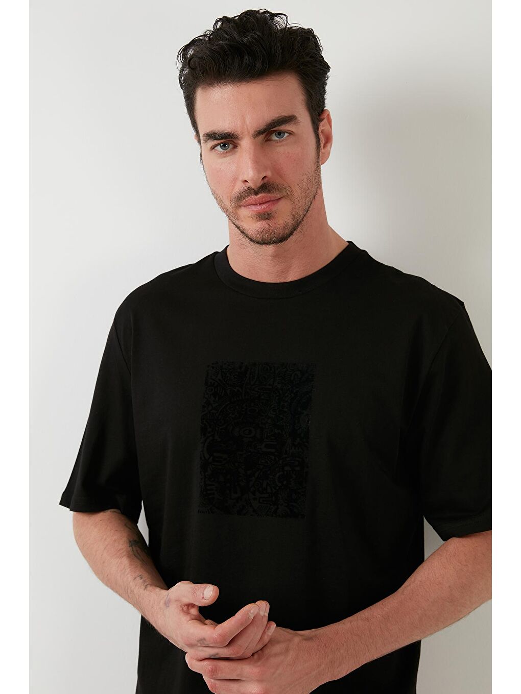 Siyah Pamuklu Oversize Bisiklet Yaka T Shirt 5727400-2