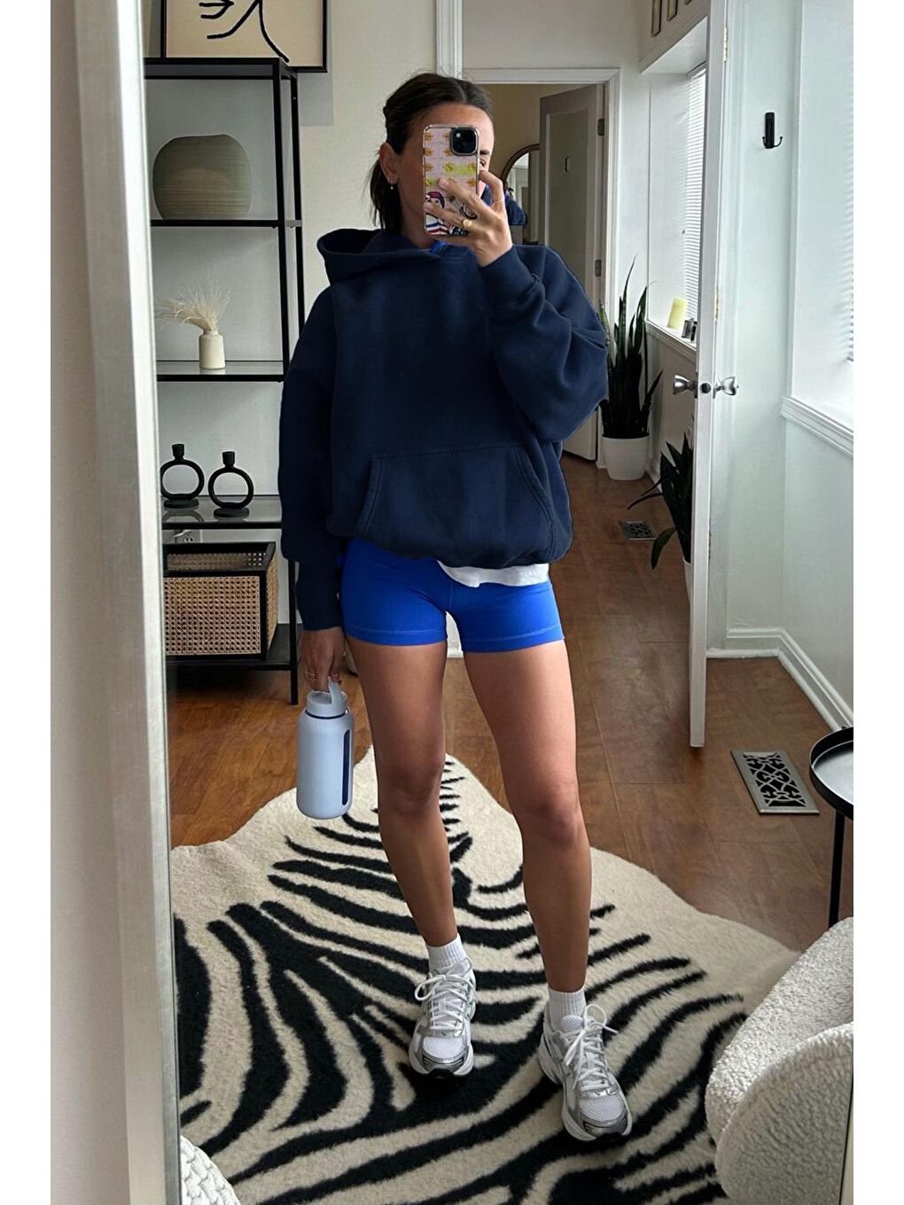 Lacivert Kapüşonlu Şardonlu Oversize Cepli Sweatshirt Mg2206-2