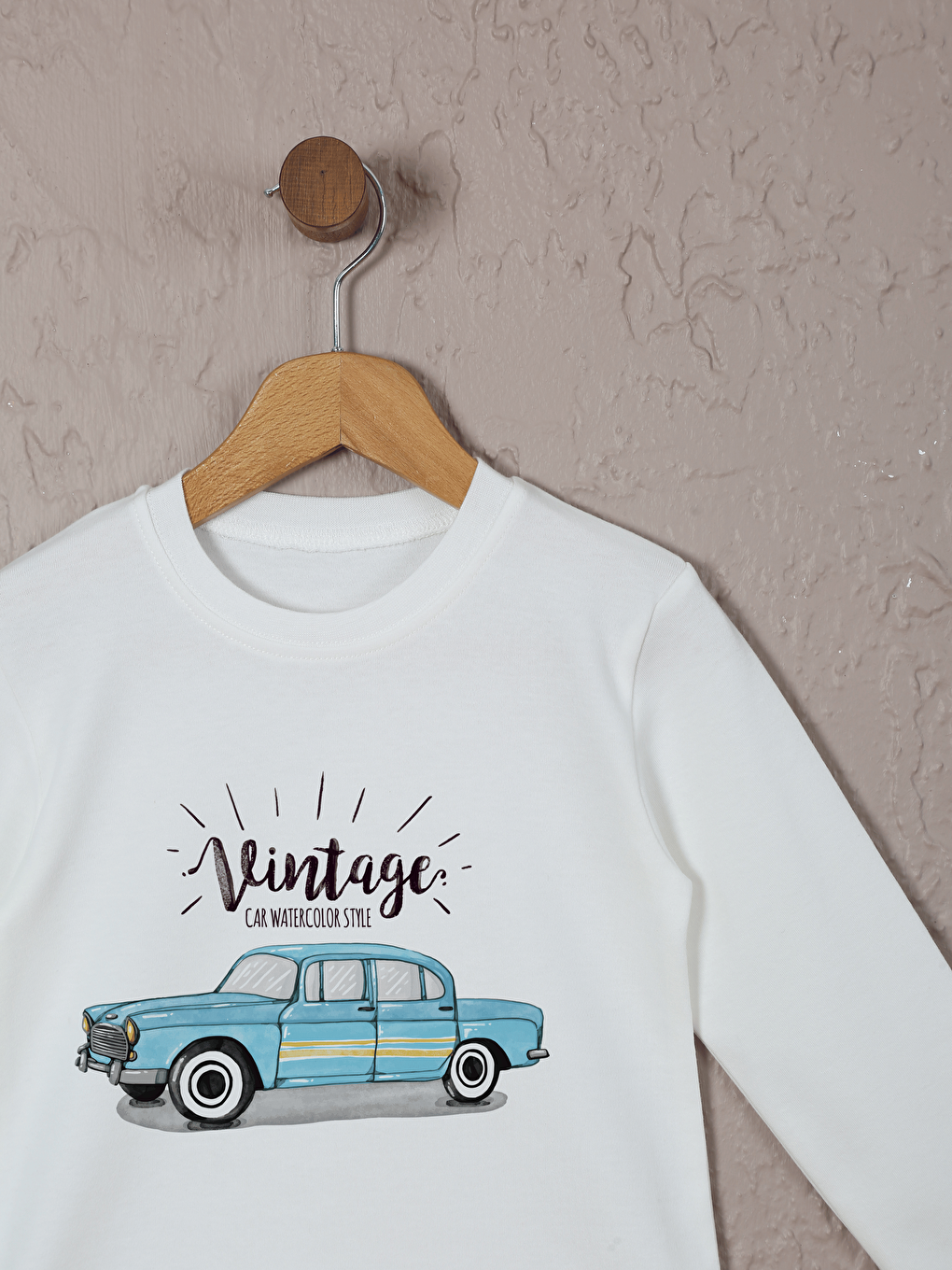 Ekru Bisiklet Yaka Uzun Kollu Erkek Çocuk Pijama Takımı-1