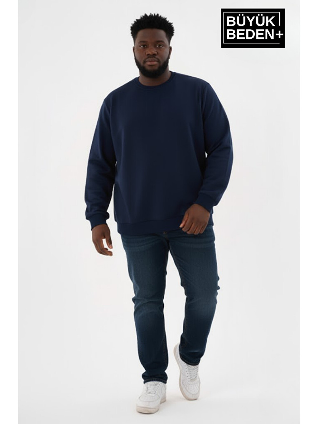 Lacivert Erkek Bisiklet Yaka İnce Büyük Beden Sweatshirt – Regular Fit %64 Pamuklu Spr26bsw956