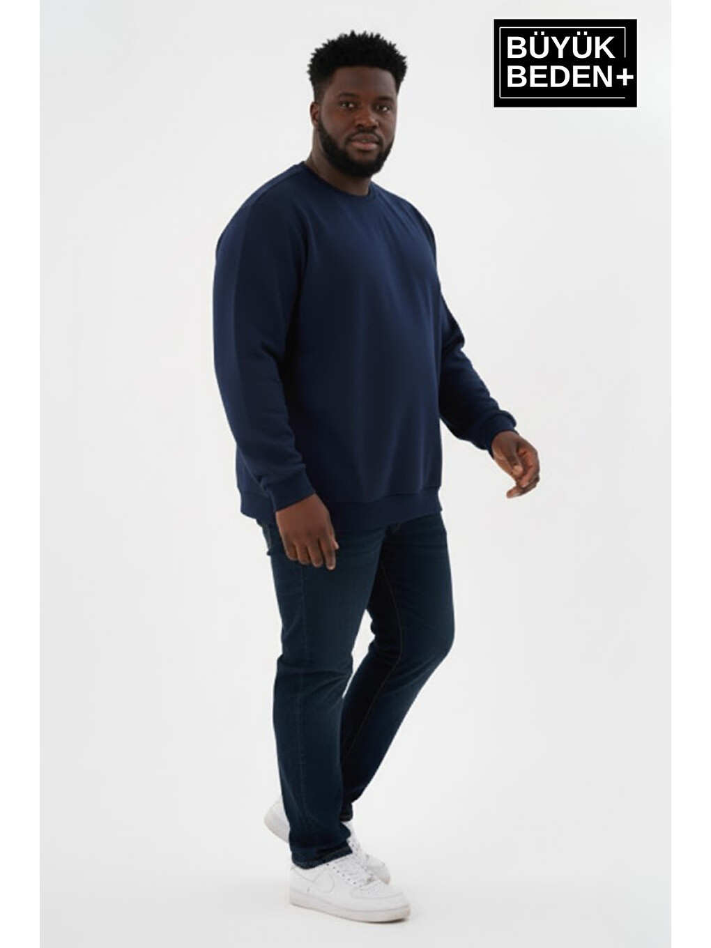 Lacivert Erkek Bisiklet Yaka İnce Büyük Beden Sweatshirt – Regular Fit %64 Pamuklu Spr26bsw956-1