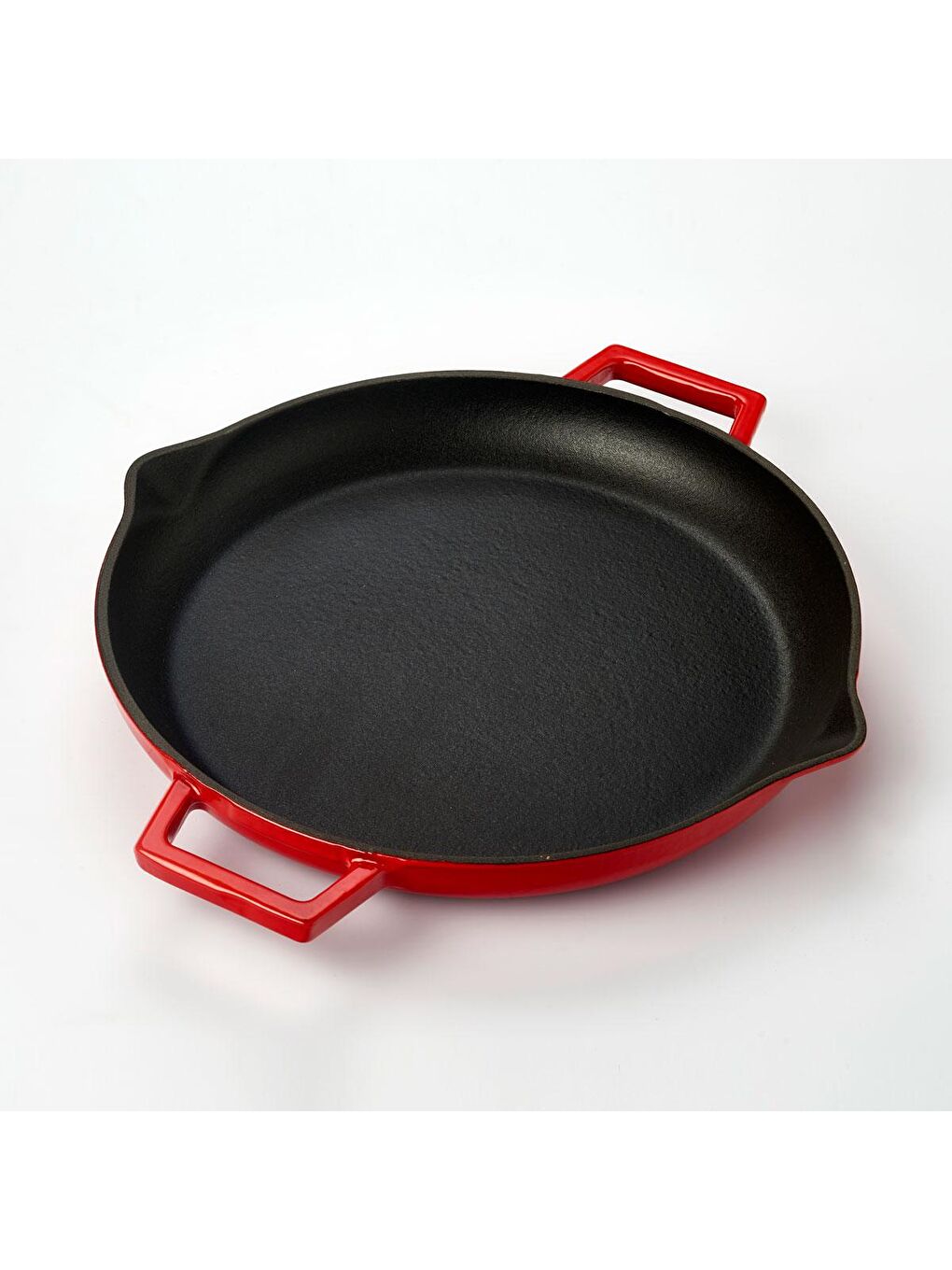 Kırmızı Yuvarlak Kızartma Tavası Döküm Demir Yekpare Çift Kulplu Çap(Ø)26cm.-1