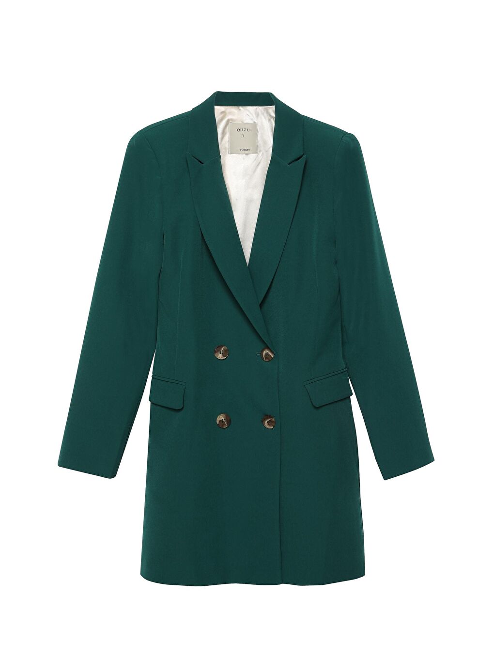 Kruvaze Yaka Ceket Elbise Koyu Yeşil-1