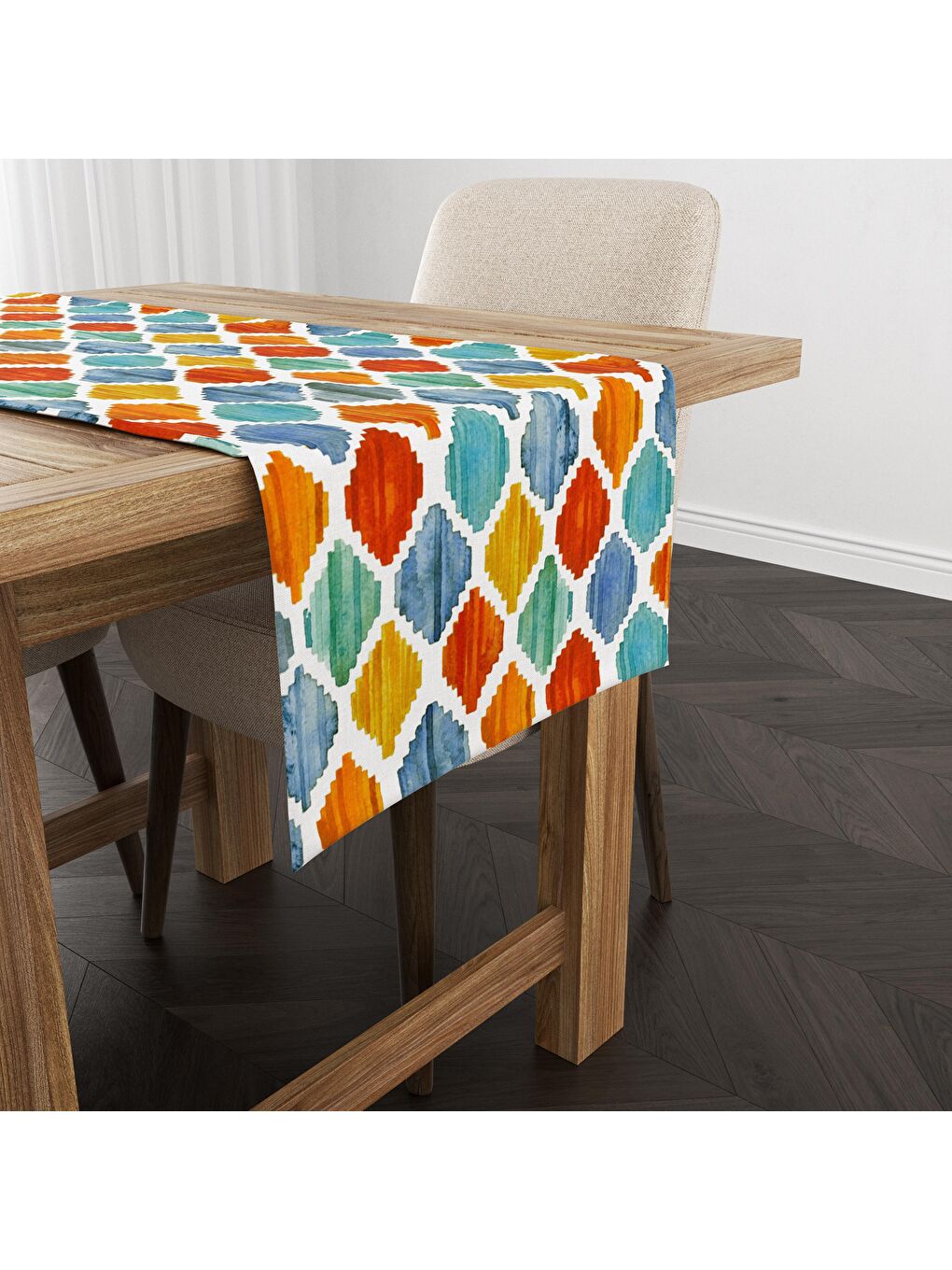 Karışık Geometrik Modern Desenli Kadife Runner  40x140 cm-1