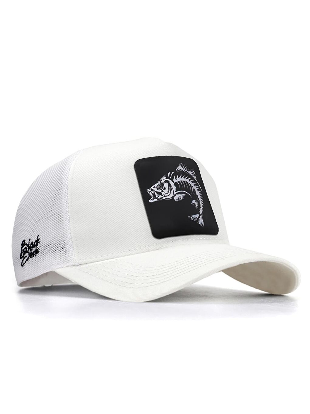 V1 Trucker Balık - 1 Kod Logolu Unisex Beyaz Şapka (Cap)