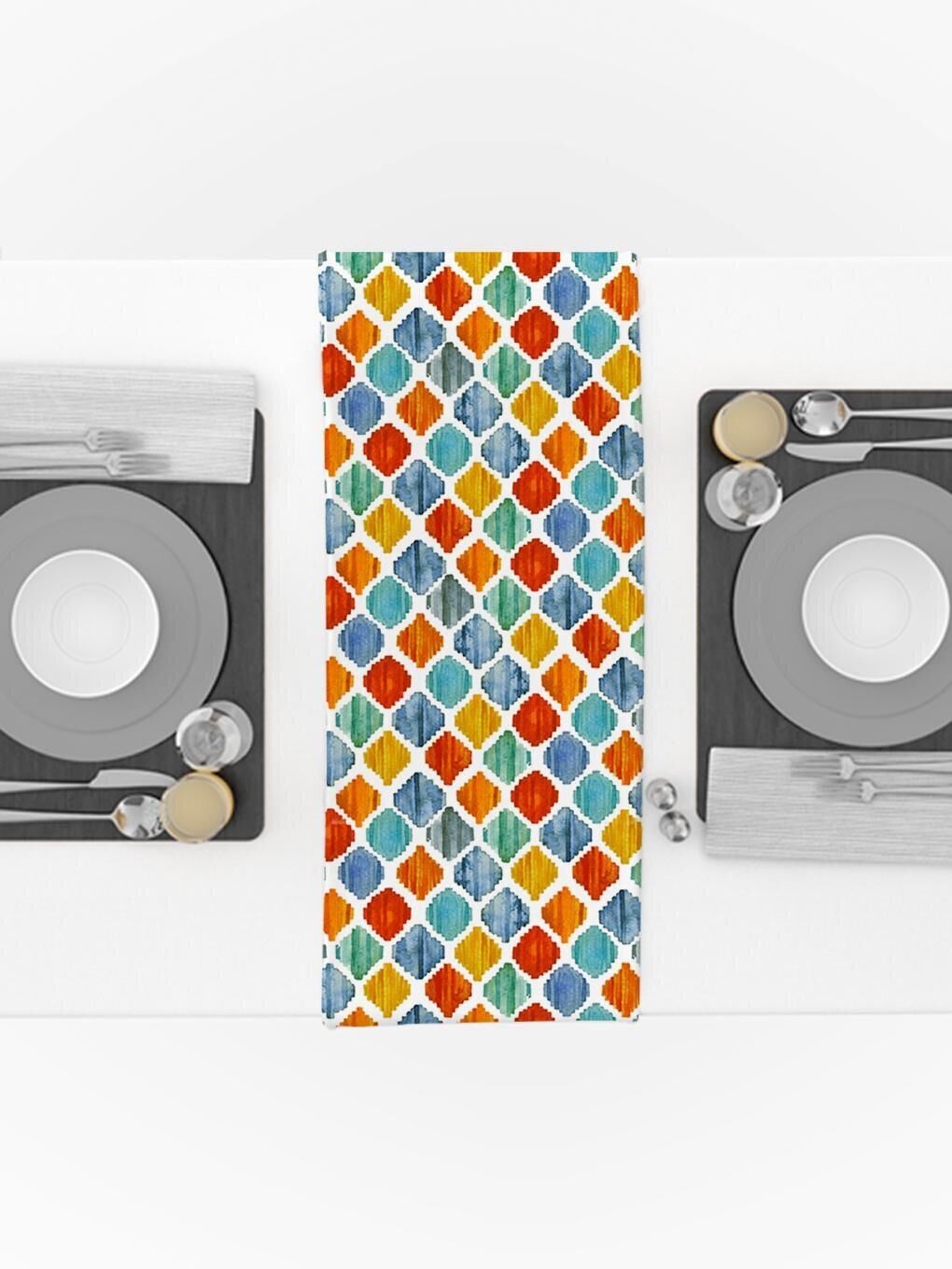 Karışık Geometrik Modern Desenli Kadife Runner  40x140 cm-2