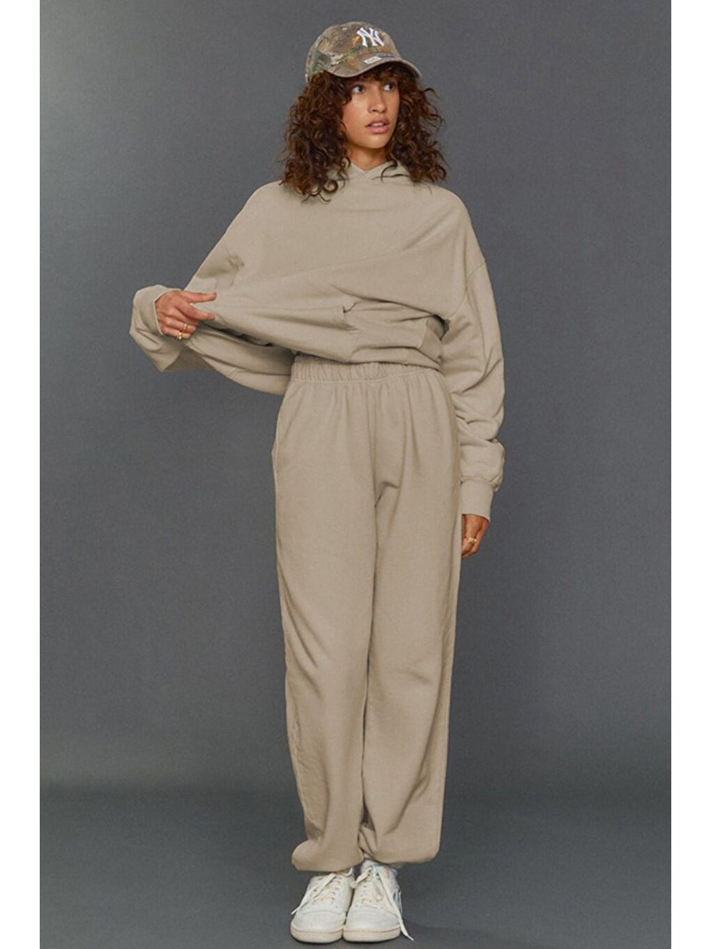 Bej Kapüşonlu Kadın Eşofman Takımı Mg1225-4