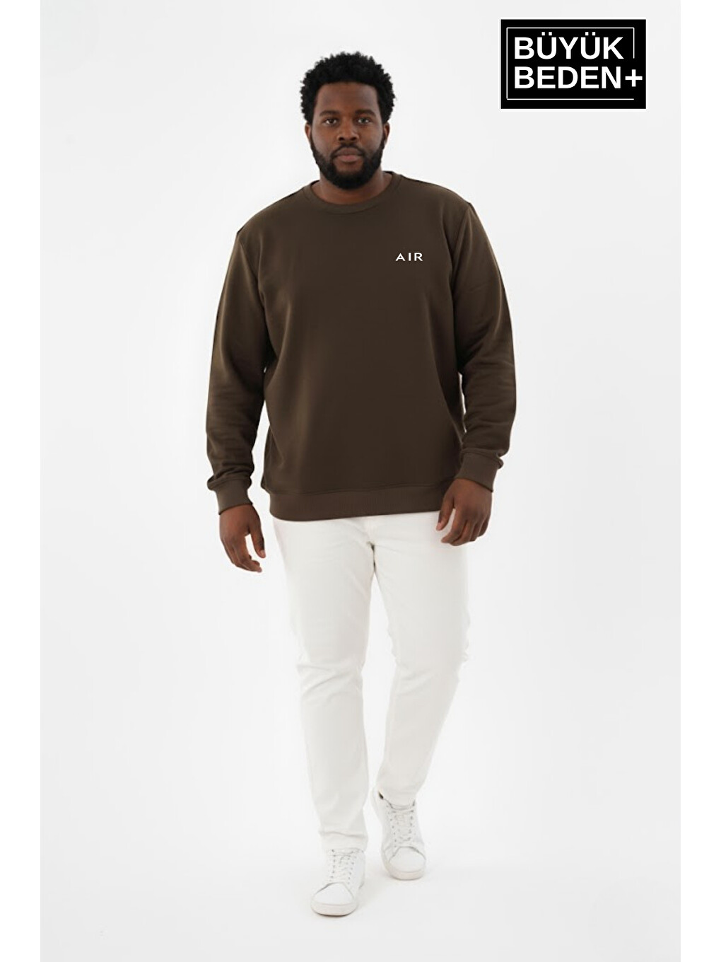 Haki Erkek Büyük Beden Ar Baskılı Yaka Kollar Etek Ribana Bisilet Yaka İnce Sweatshirt Spr26bsw956-1