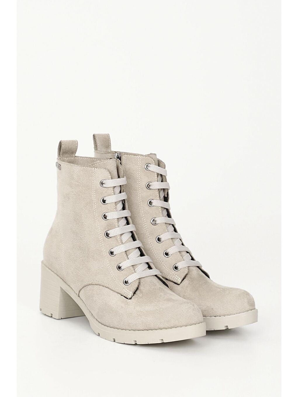 Bej TEN  Topuklu Yuvarlak Burun Bağcıklı Fermuarlı Kadın Günlük Bot 35335-1