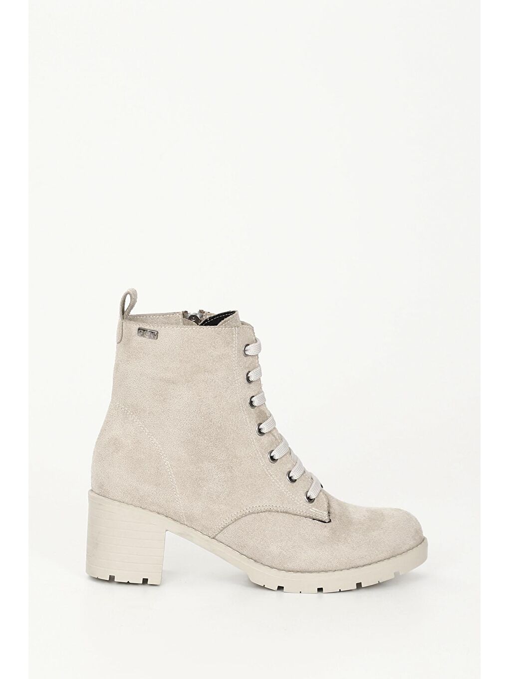 Bej TEN  Topuklu Yuvarlak Burun Bağcıklı Fermuarlı Kadın Günlük Bot 35335-3