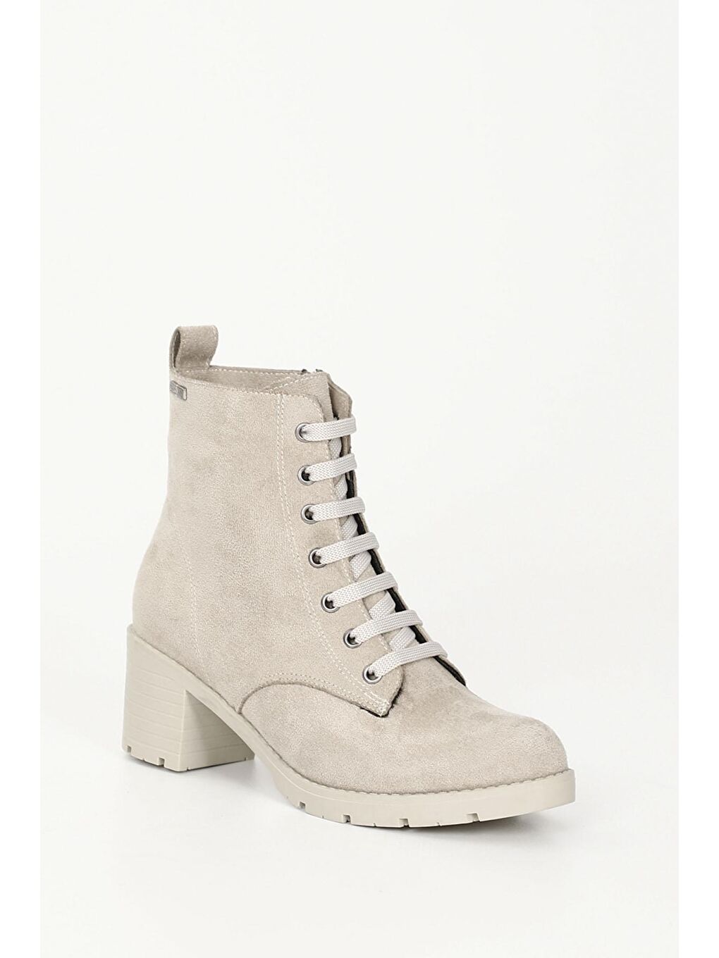 Bej TEN  Topuklu Yuvarlak Burun Bağcıklı Fermuarlı Kadın Günlük Bot 35335-4