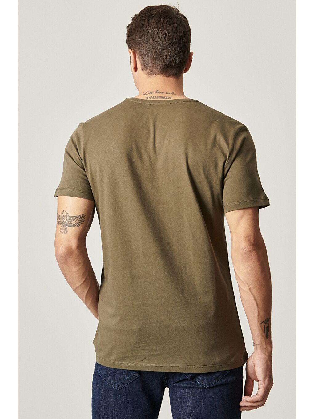 Erkek Siyah-Haki-Gri Melanj Slim Fit Bisiklet Yaka 3'lü %100 Pamuk Tişört Paketi-11