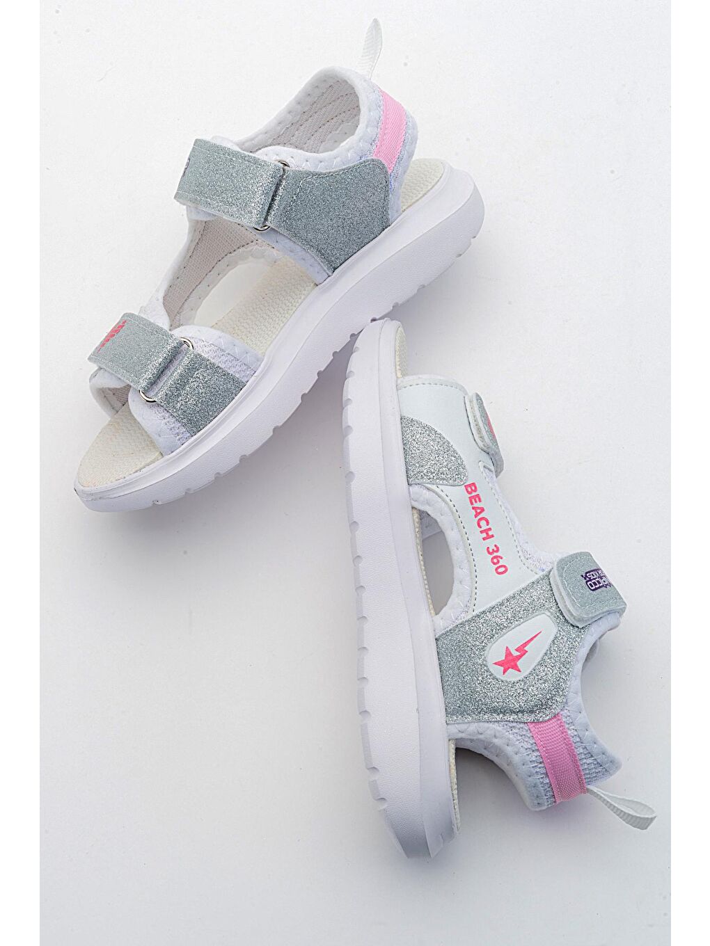 Gri Kız Çocuk Gümüş Anatomik Hafif Spor Sandalet-3