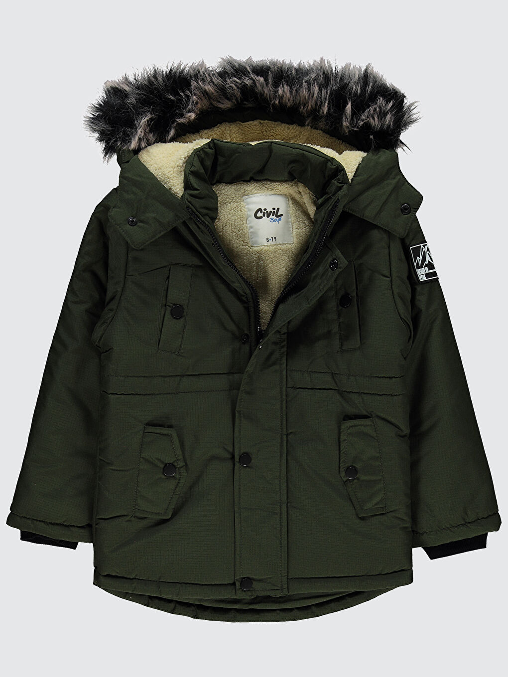 Erkek Çocuk Kapüşonlu Mont 6 9 Yaş Açık Haki-1