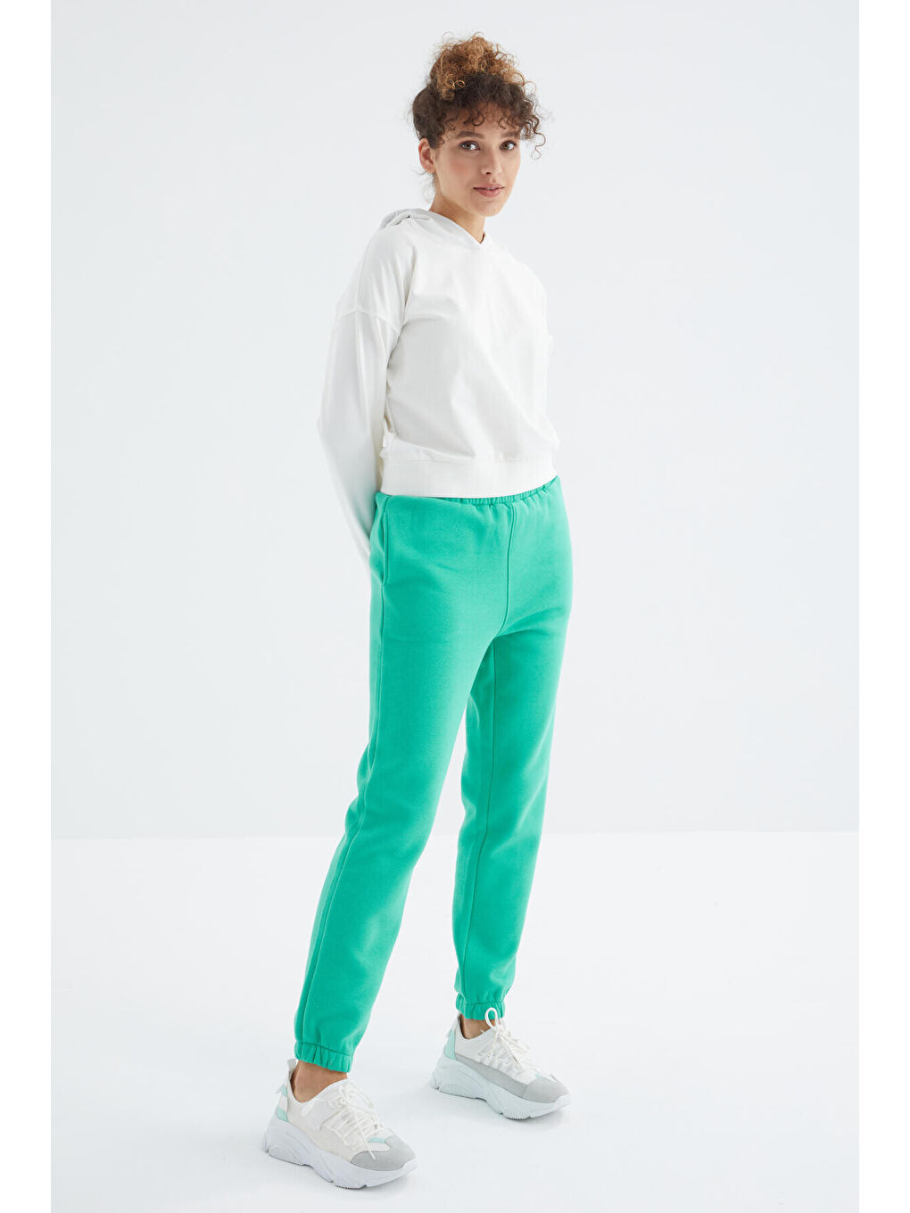 Turkuaz Deniz Yeşili Yüksek Bel Rahat Form Basic Jogger Kadın Eşofman Alt - 94624