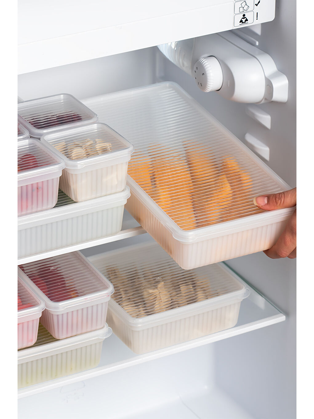 2013 24'lü Buzluk Buzdolabı Düzenleyici Derin Dondurucuya Uygun Bakliyat Saklama Kabı Seti -Beyaz-5