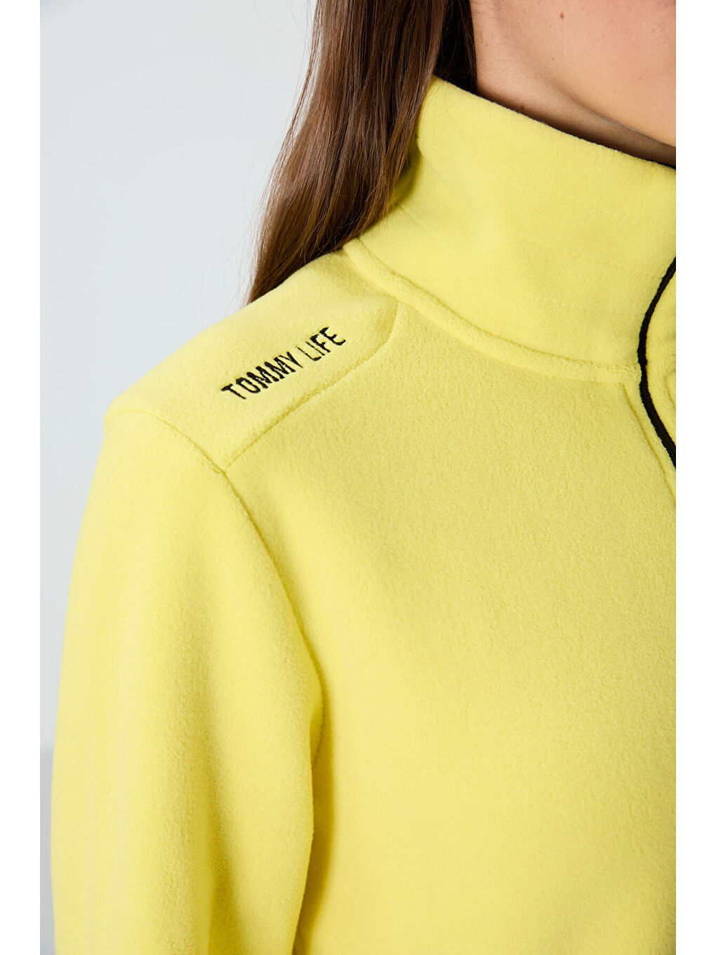 Sarı Limon Dik Yaka Fermuarlı Rahat Form Kadın Polar Sweatshirt - 97173-4