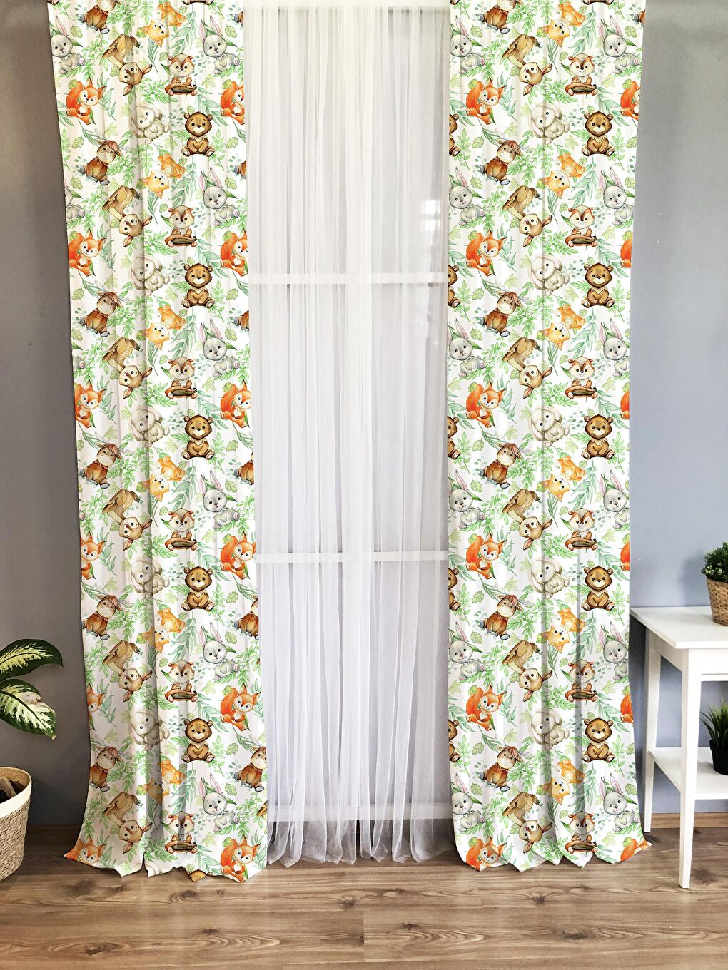 Karışık Hayvan Desenli Çocuk Ve Bebek Odası TEK KANAT Fon Perde