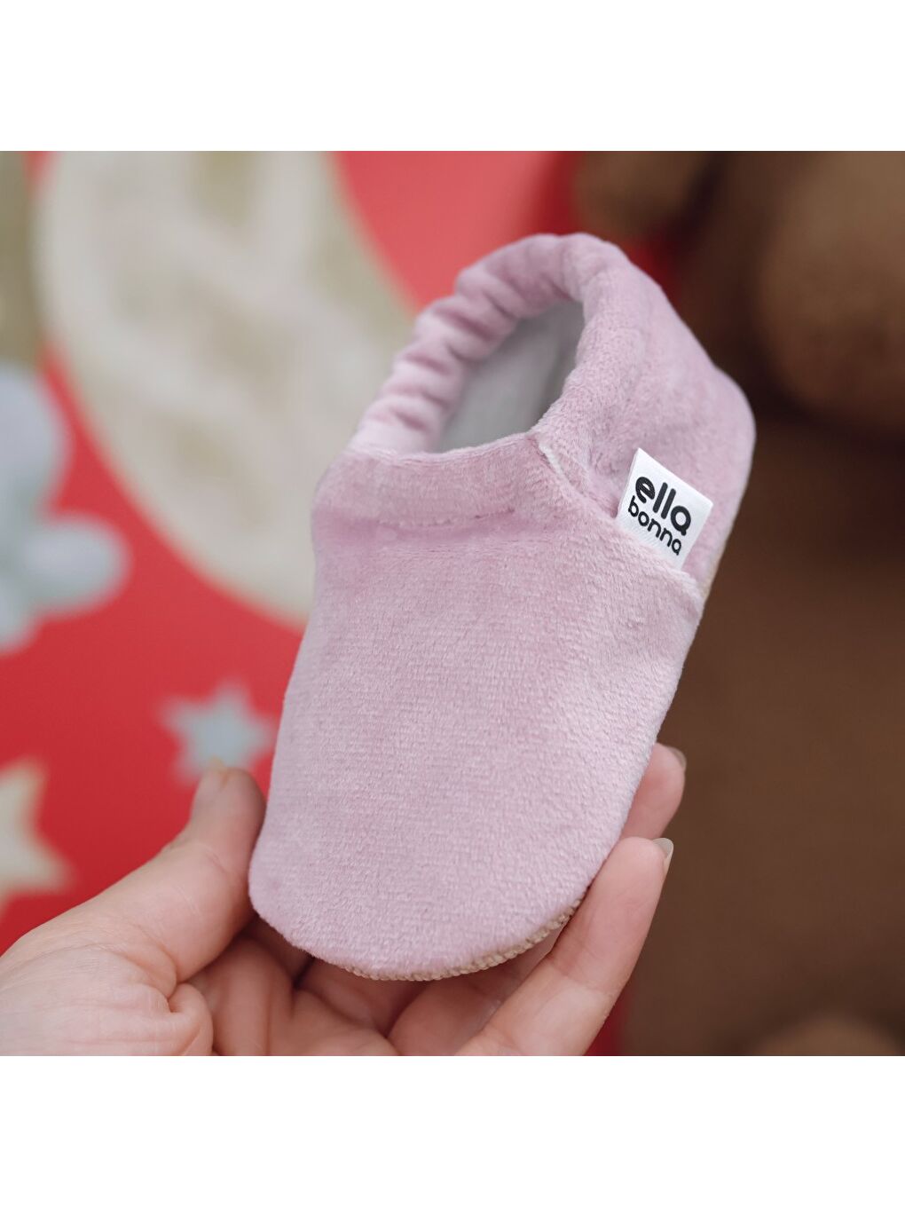 Pembe Kadife Bebek Patiği, Kaydırmaz Taban, Kreş Ayakkabısı Patik-4