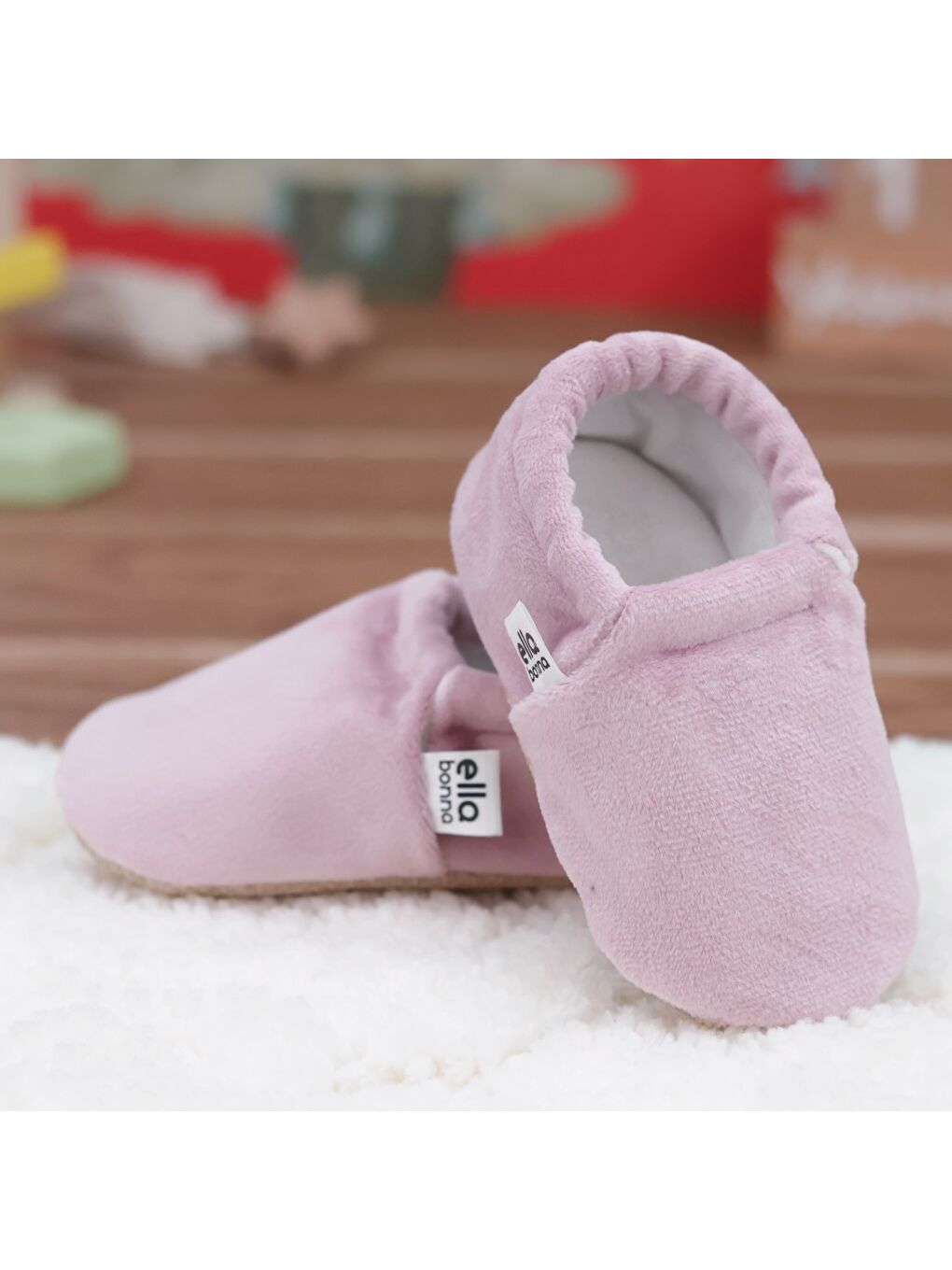 Pembe Kadife Bebek Patiği, Kaydırmaz Taban, Kreş Ayakkabısı Patik-5