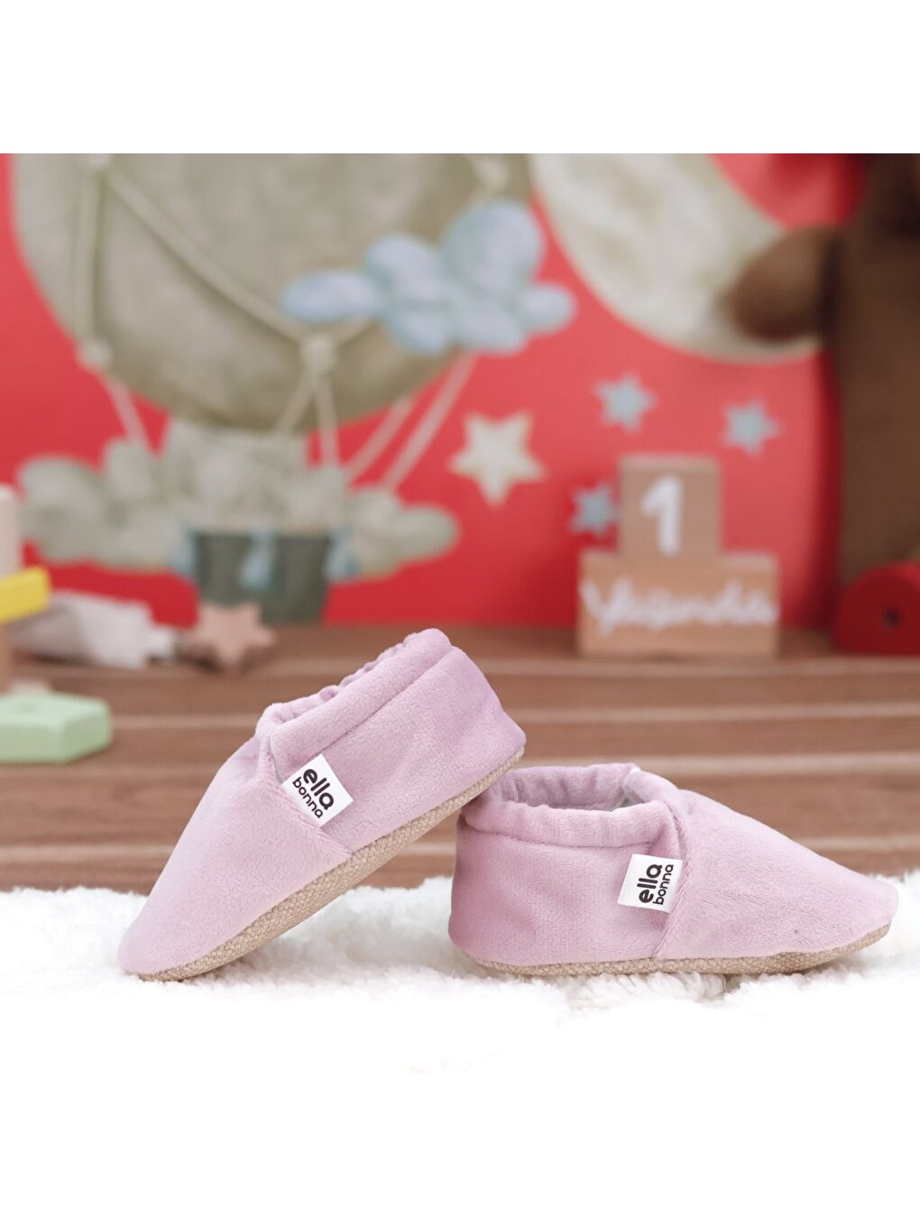 Pembe Kadife Bebek Patiği, Kaydırmaz Taban, Kreş Ayakkabısı Patik-6