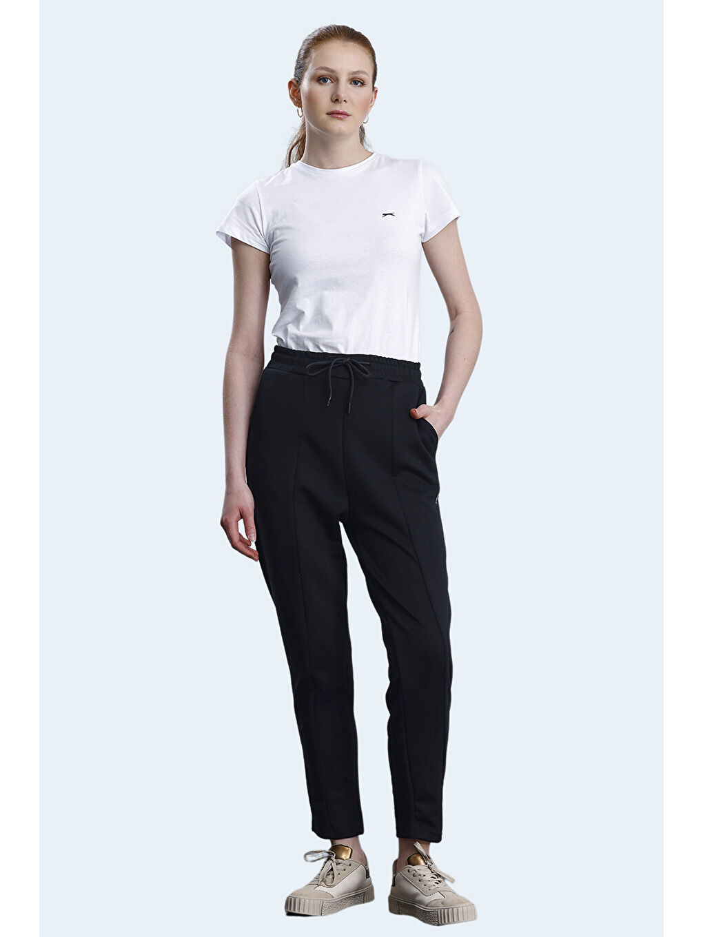 KORBIN Kadın Cepli Dar Paça Siyah Eşofman Altı-6