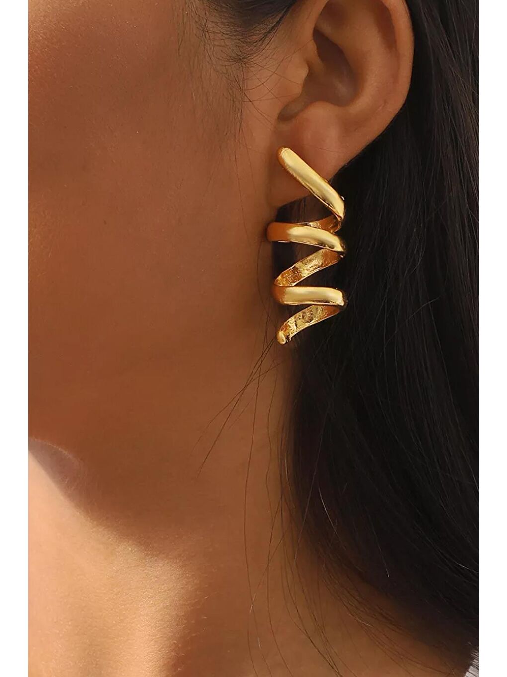 Sarı Minimalist Spiralism Sallantılı Küpe-7