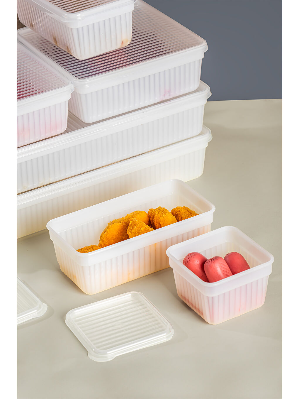 2011 8'li Buzluk Buzdolabı Düzenleyici Derin Dondurucuya Uygun Bakliyat Saklama Kabı Seti -Beyaz-3