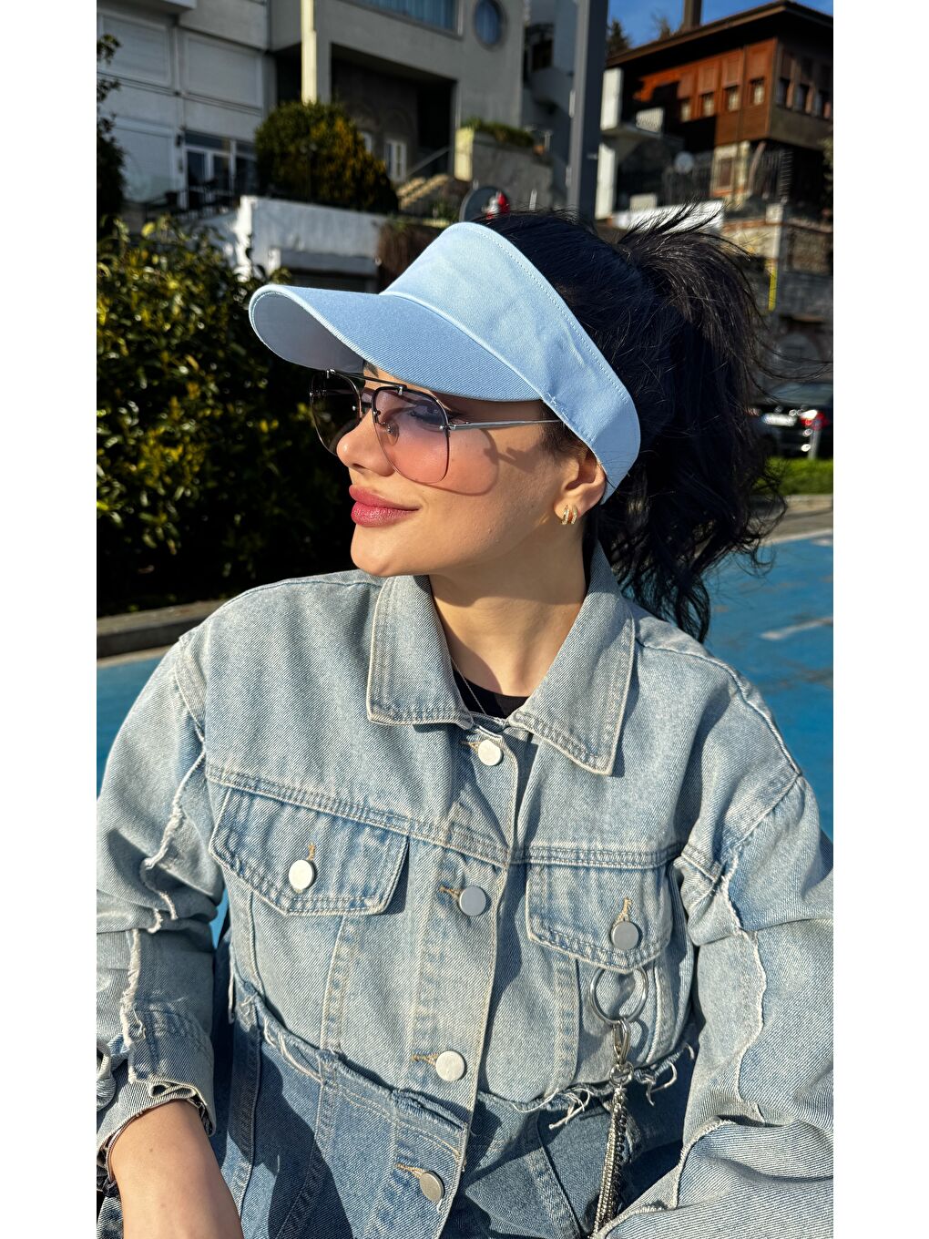 Kadın Vizör - Tenisçi - Golf / Siperlik Bebe Mavi Şapka Spk13-2