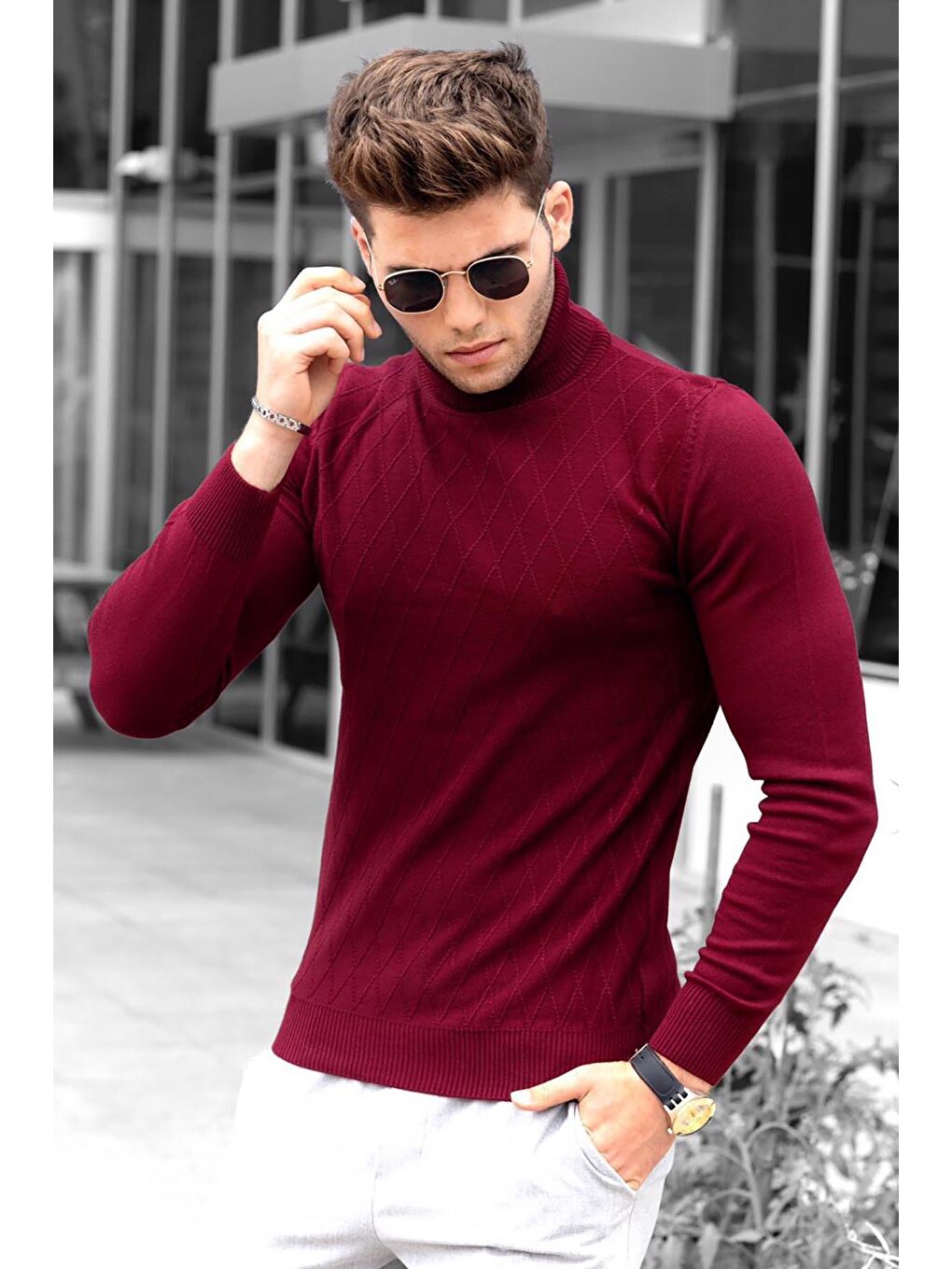 Bordo Balıkçı Yaka Kazak 4658