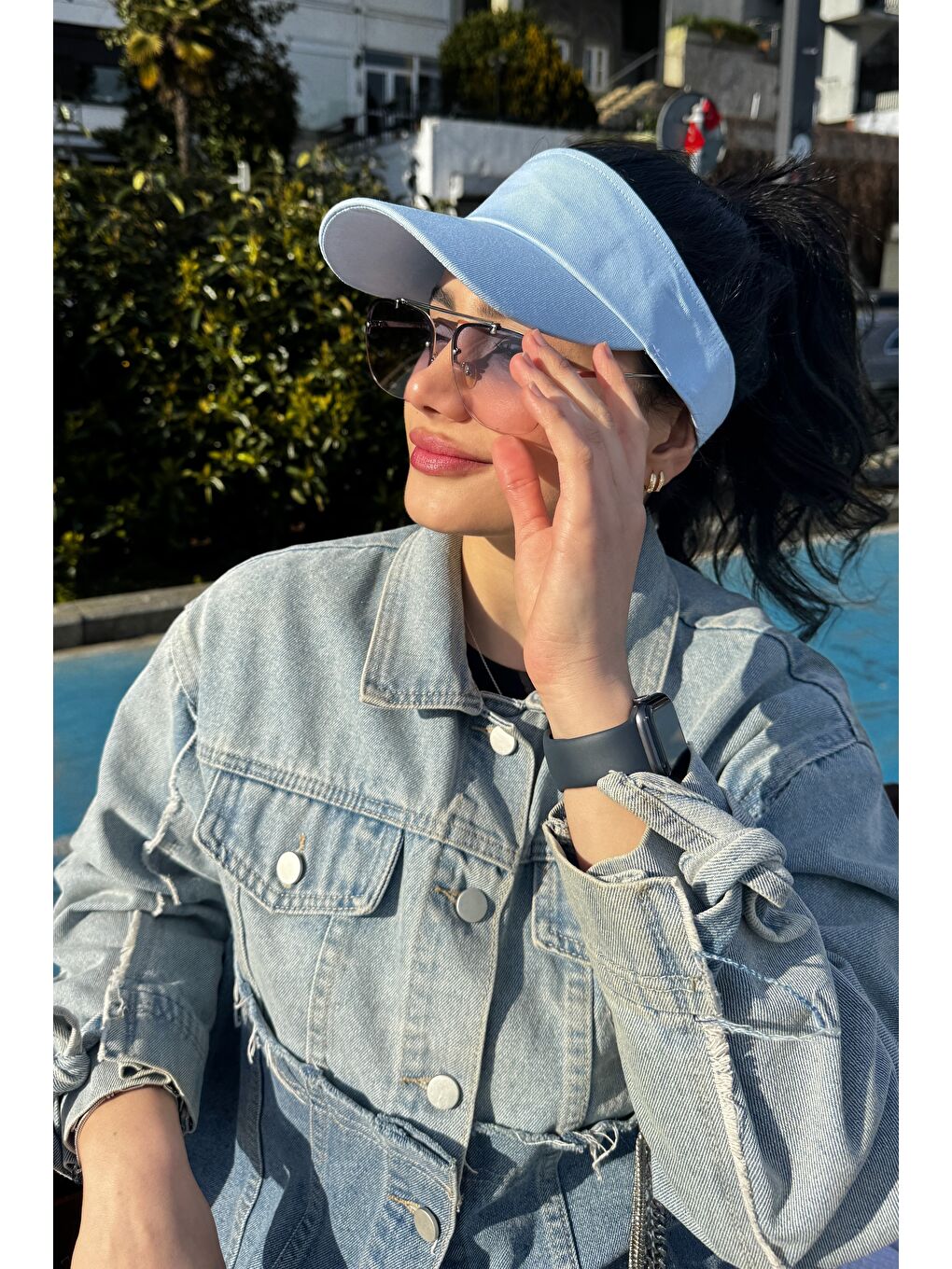 Kadın Vizör - Tenisçi - Golf / Siperlik Bebe Mavi Şapka Spk13-3