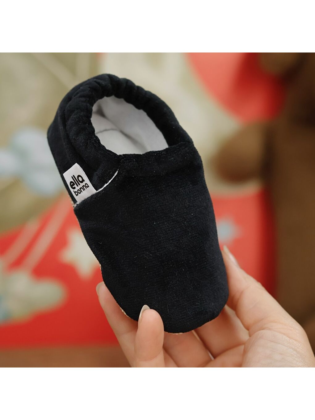 Siyah Kadife Bebek Patiği, Kaydırmaz Taban, Kreş Ayakkabısı Patik-4