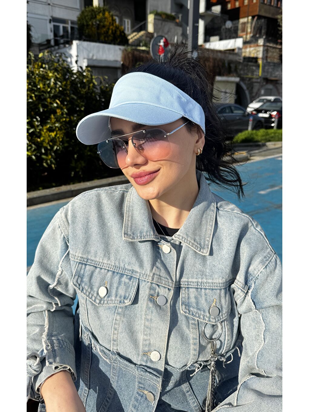 Kadın Vizör - Tenisçi - Golf / Siperlik Bebe Mavi Şapka Spk13-4