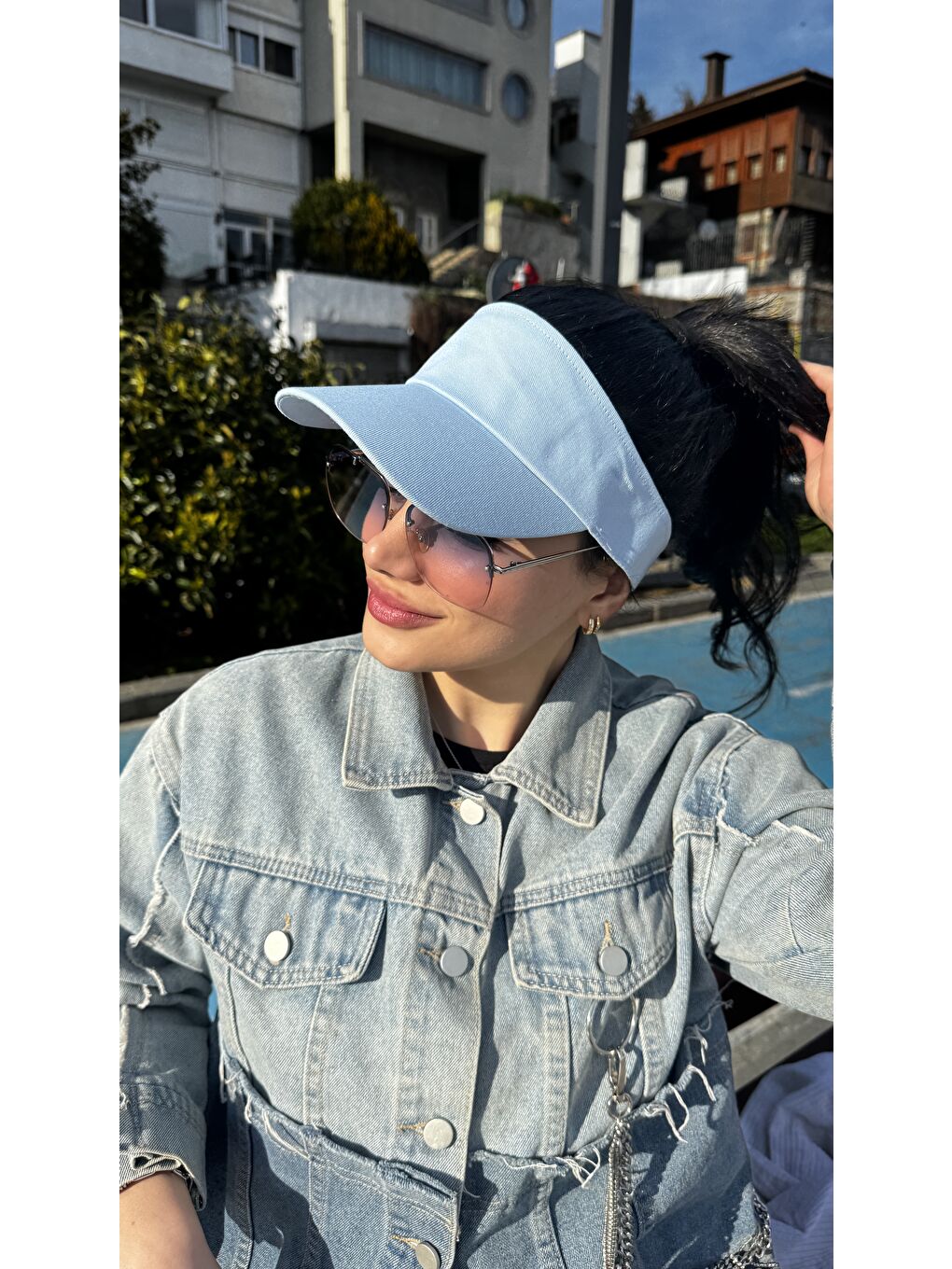 Kadın Vizör - Tenisçi - Golf / Siperlik Bebe Mavi Şapka Spk13-5