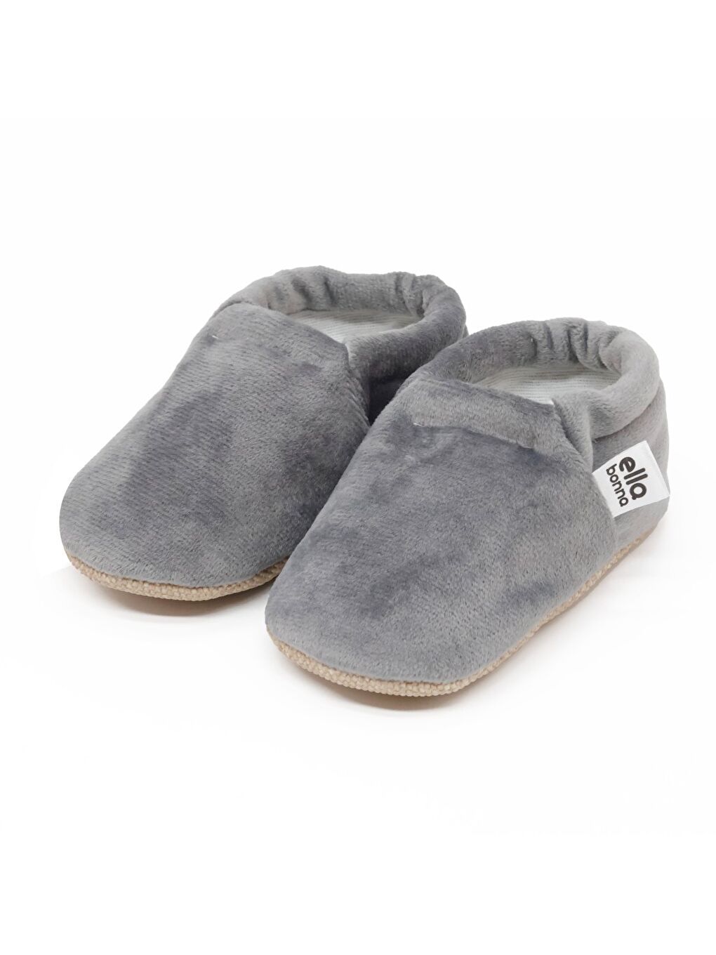 Gri Kadife Bebek Patiği, Kaydırmaz Taban, Kreş Ayakkabısı Patik