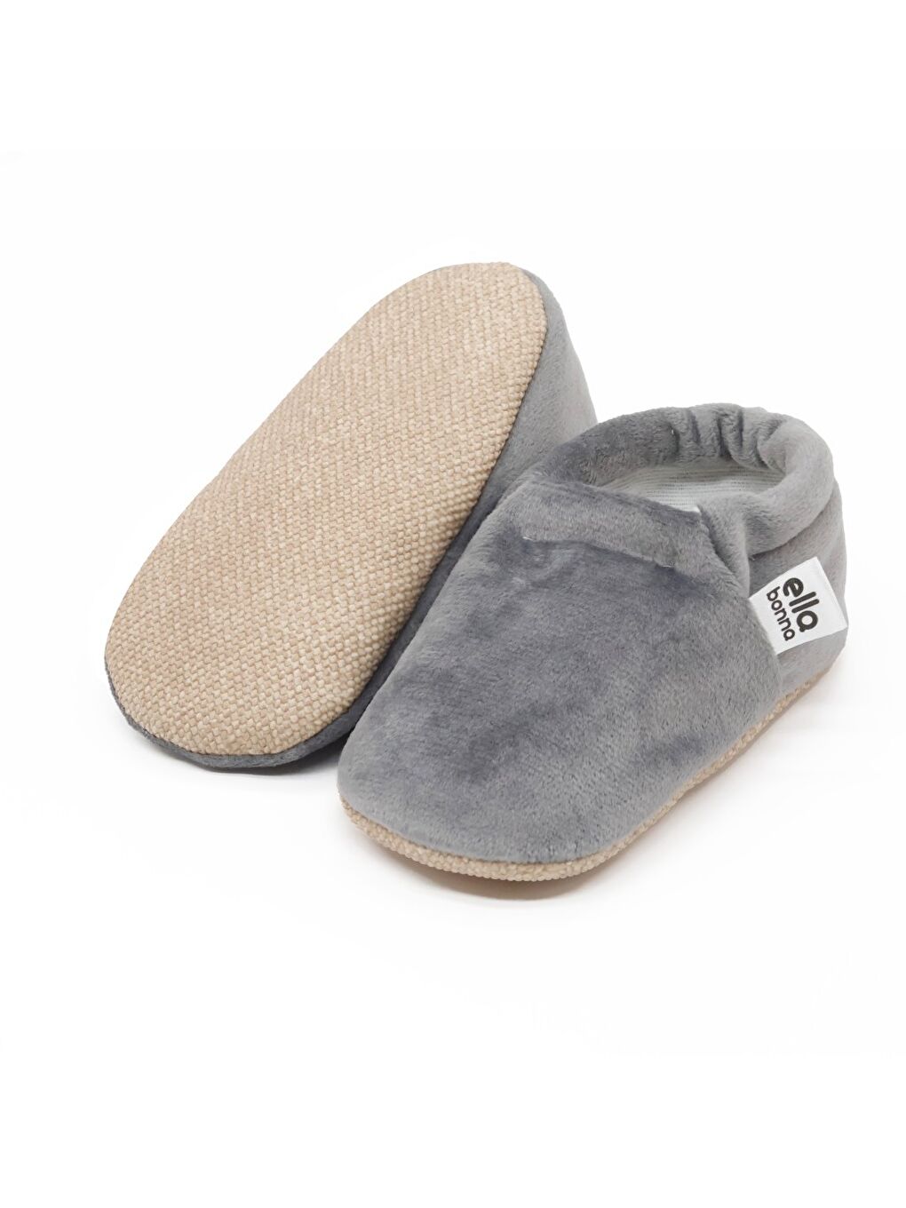 Gri Kadife Bebek Patiği, Kaydırmaz Taban, Kreş Ayakkabısı Patik-1