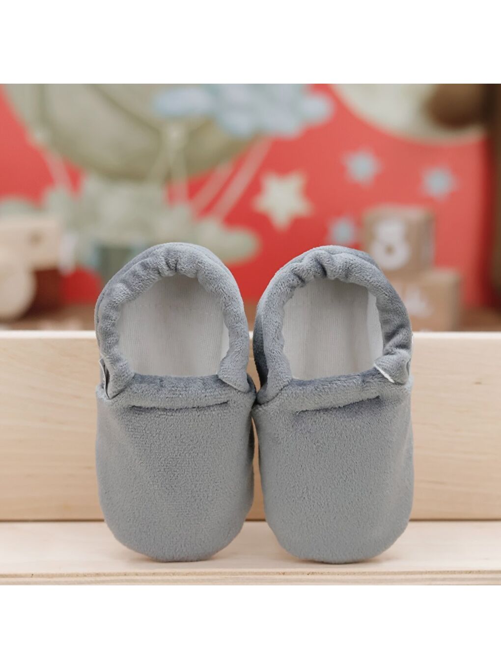Gri Kadife Bebek Patiği, Kaydırmaz Taban, Kreş Ayakkabısı Patik-3