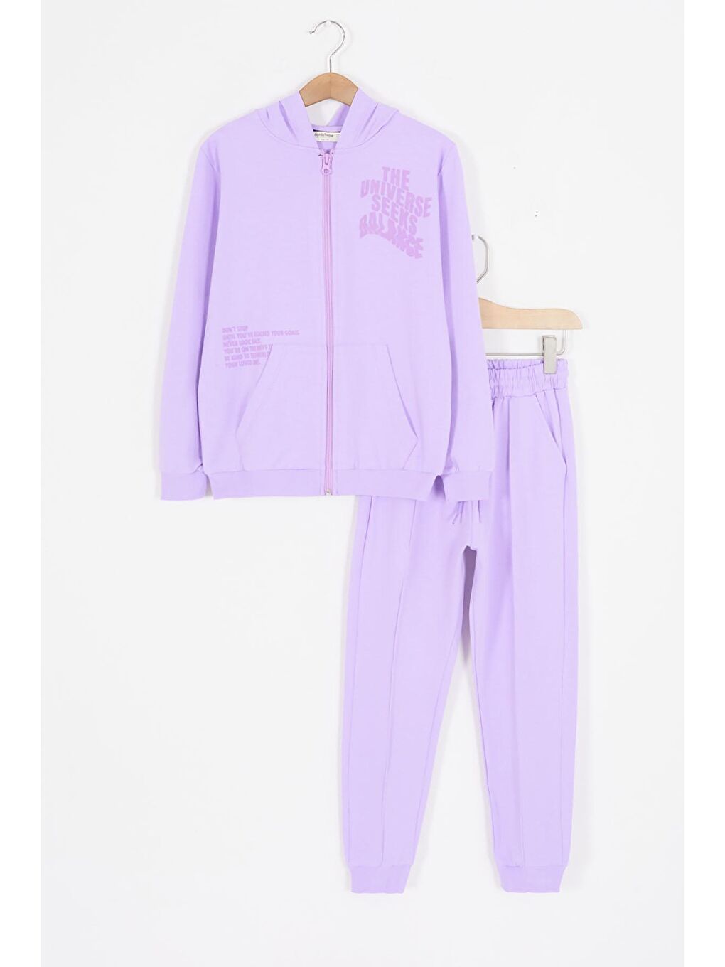 Lila Universe Baskılı Kapüşonlu Hırkalı Kız Eşofman Takımı 16800