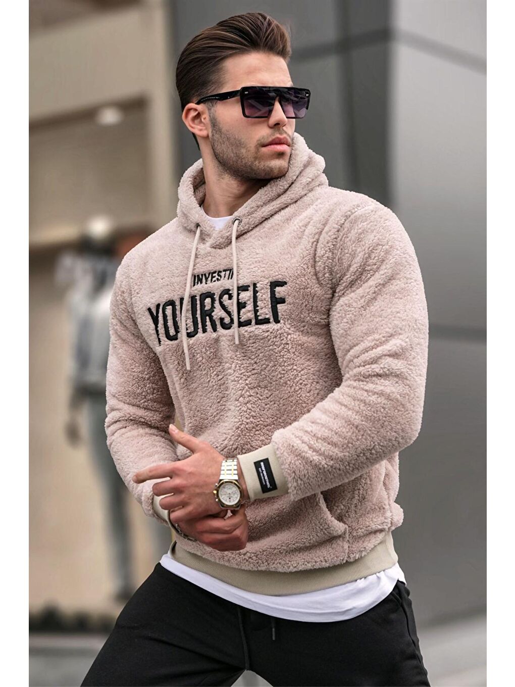 Madmext Deve Tüyü kapüşonlu Peluş Sweatshirt Camel 4390