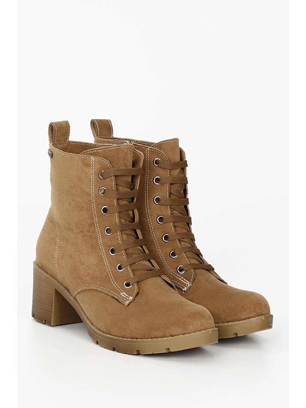 Kahverengi Topuklu Yuvarlak Burun Bağcıklı Fermuarlı Kadın Günlük Bot 35335-1