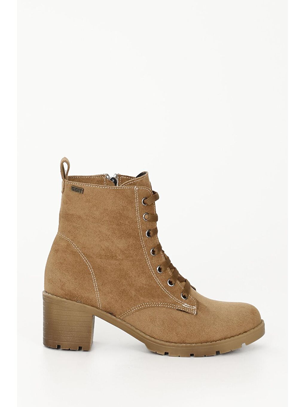 Kahverengi Topuklu Yuvarlak Burun Bağcıklı Fermuarlı Kadın Günlük Bot 35335-3