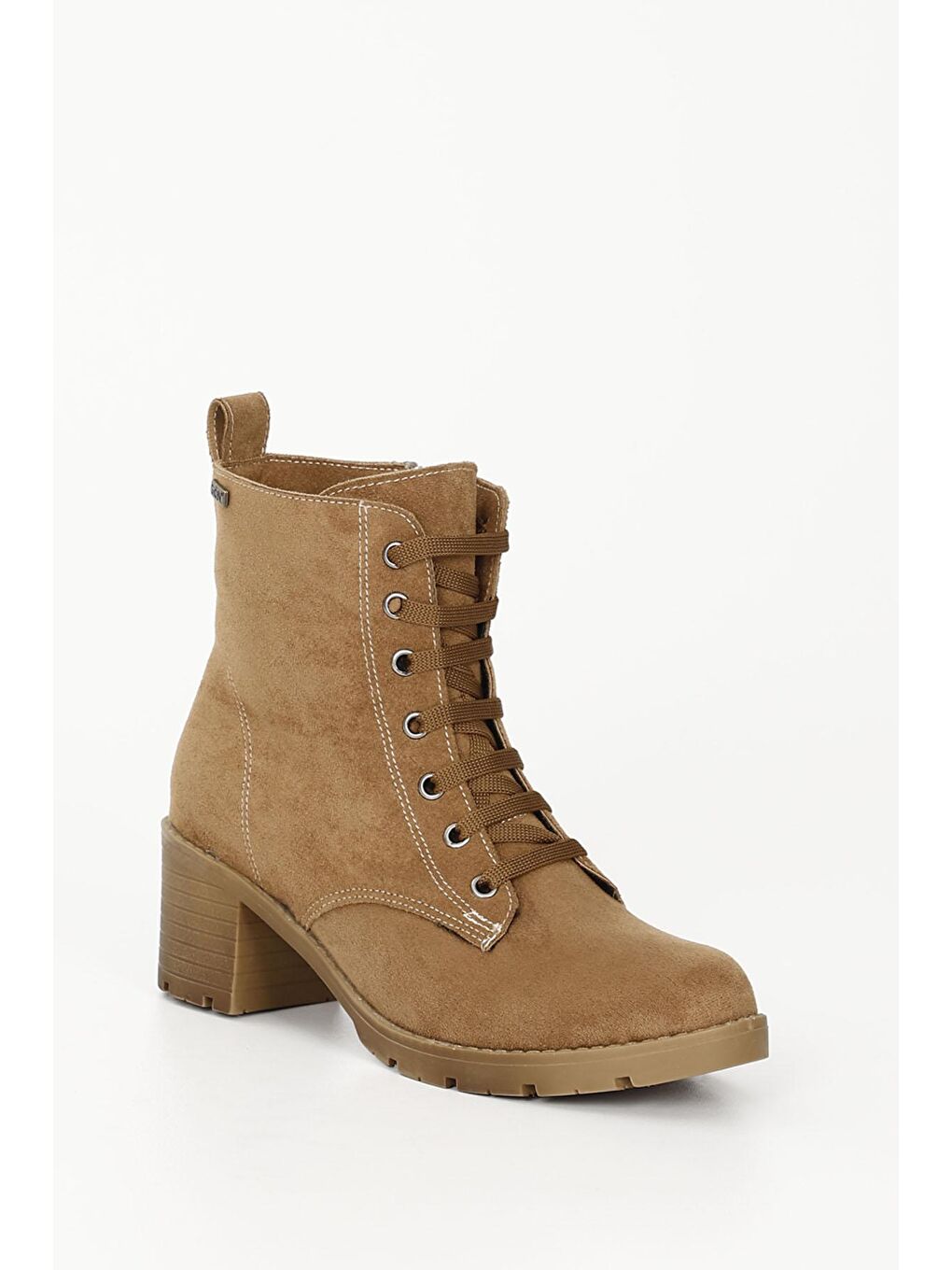 Kahverengi Topuklu Yuvarlak Burun Bağcıklı Fermuarlı Kadın Günlük Bot 35335-4