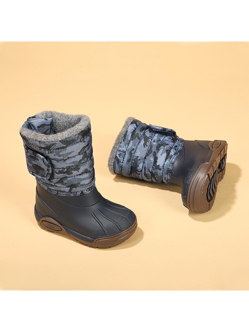 Lacivert Topo Ski Camo Erkek Çocuk Su Geçirmez Yağmur Kar Botu W10210