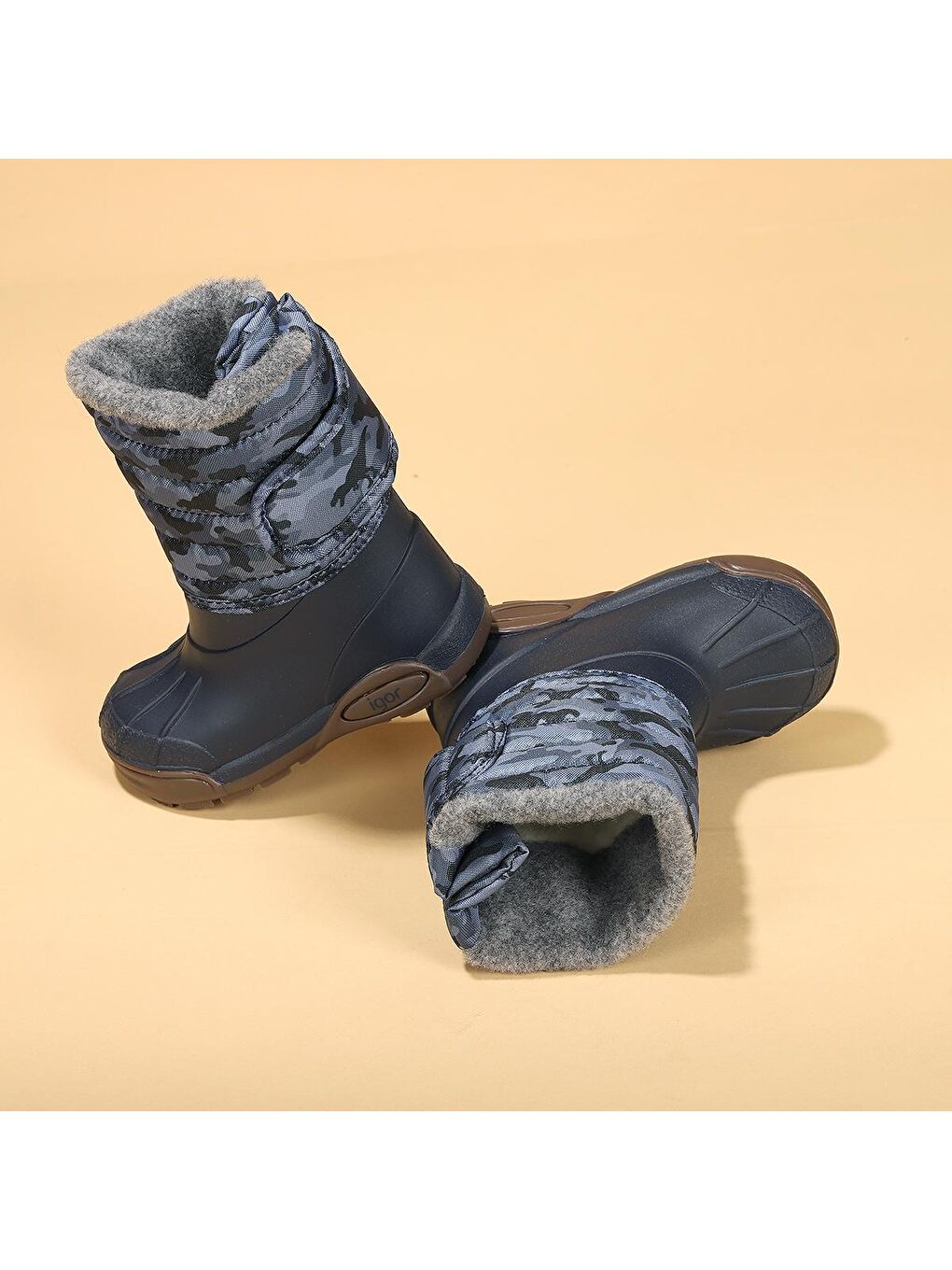 Lacivert Topo Ski Camo Erkek Çocuk Su Geçirmez Yağmur Kar Botu W10210-1