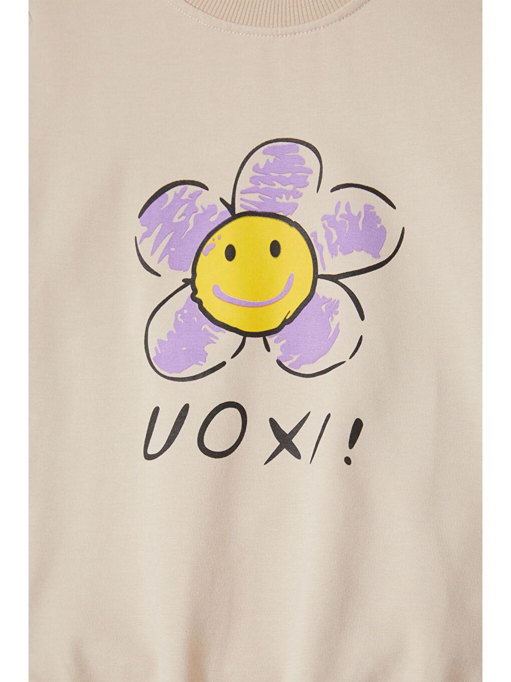 Ekru Krem Papatya Baskılı Kız Çocuk Sweatshirt 16614-1