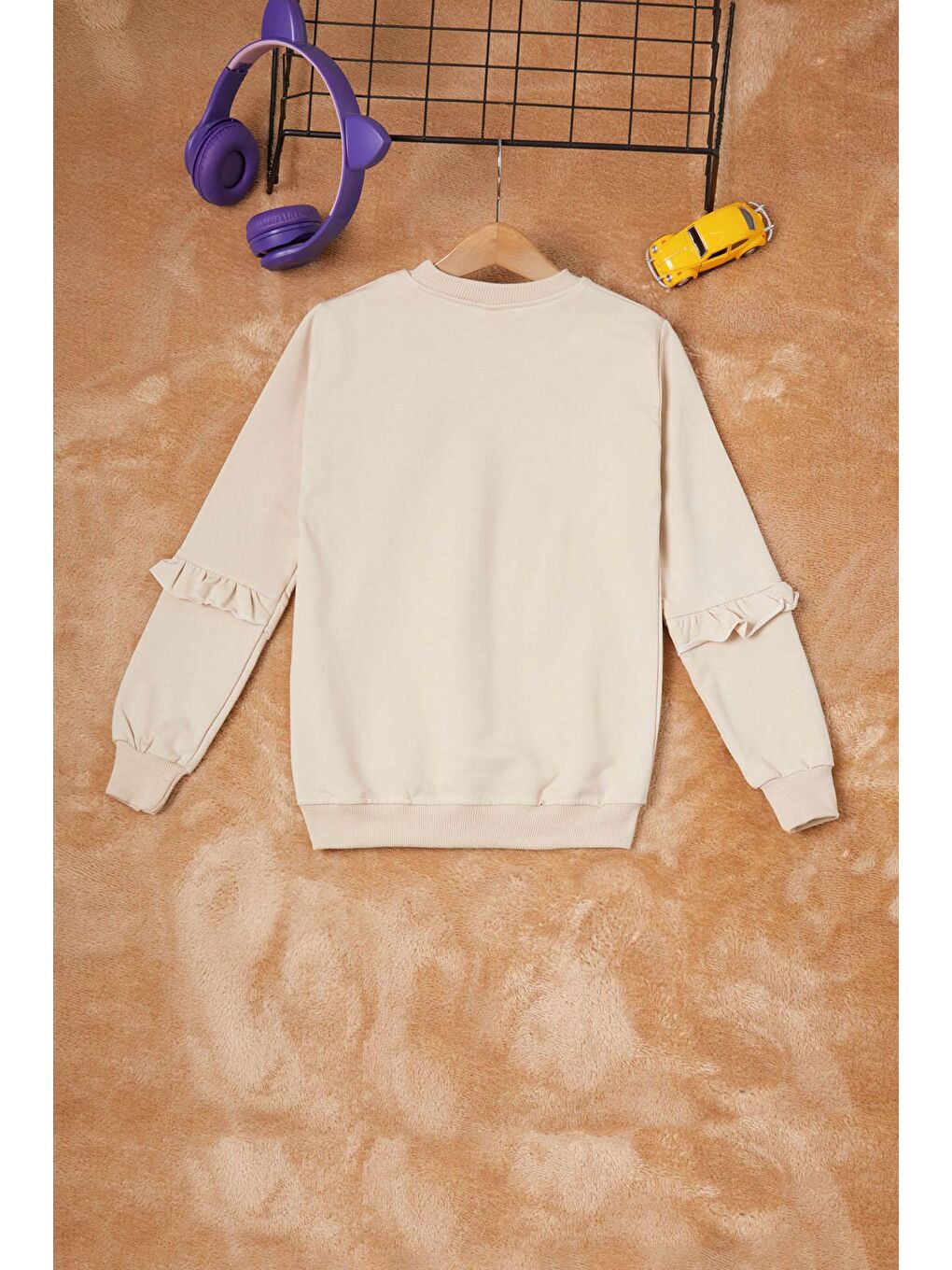 Ekru Krem Papatya Baskılı Kız Çocuk Sweatshirt 16614-3