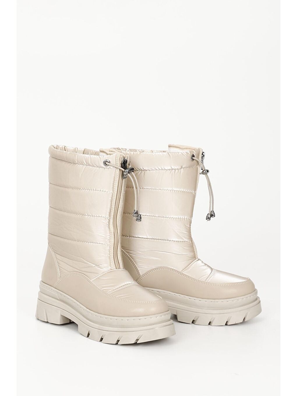 Bej NUDE  Yuvarlak Burun Fermuarlı Kadın Kar Botu 35152